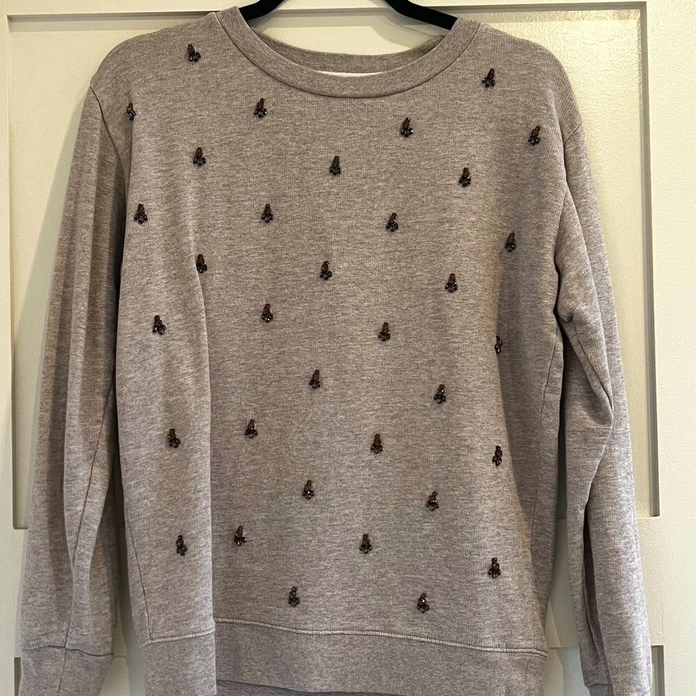 J Crew Jeweled Crew Neck Sweatshirt in Grey Size Small
